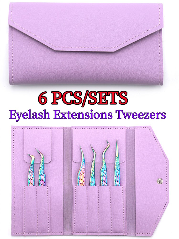 Isolation Tweezer Curved - 6個入りまつげピンセットセット、カーブ型アイソレーションブーツ、ボリュームラッシュエクステンションクリップトング、精密ネイルアートメイクアップツール用品