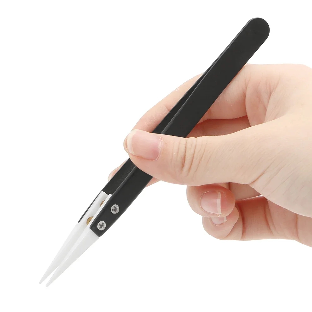 Isolation Tweezer Curved - セラミック帯電防止ピンセット、工業用ステンレス鋼セラミックピンセット、ストレート/分離型湾曲ポイント、黒ピンセット