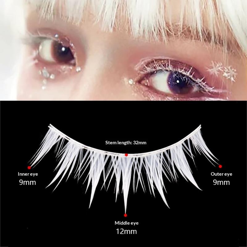 Eyelash Extension Natural Look - 3ペア コスプレ用白いつけまつげ ナチュラルな見た目 長くて厚い 漫画風 小悪魔風