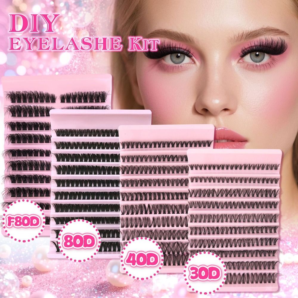 Eyelash Extension Natural Look - ナチュラルルックつけまつげ ウィスピー風 ボンド＆シール DIYまつげエクステキット クラスターデザイン フェイクまつげメイクアップ強化