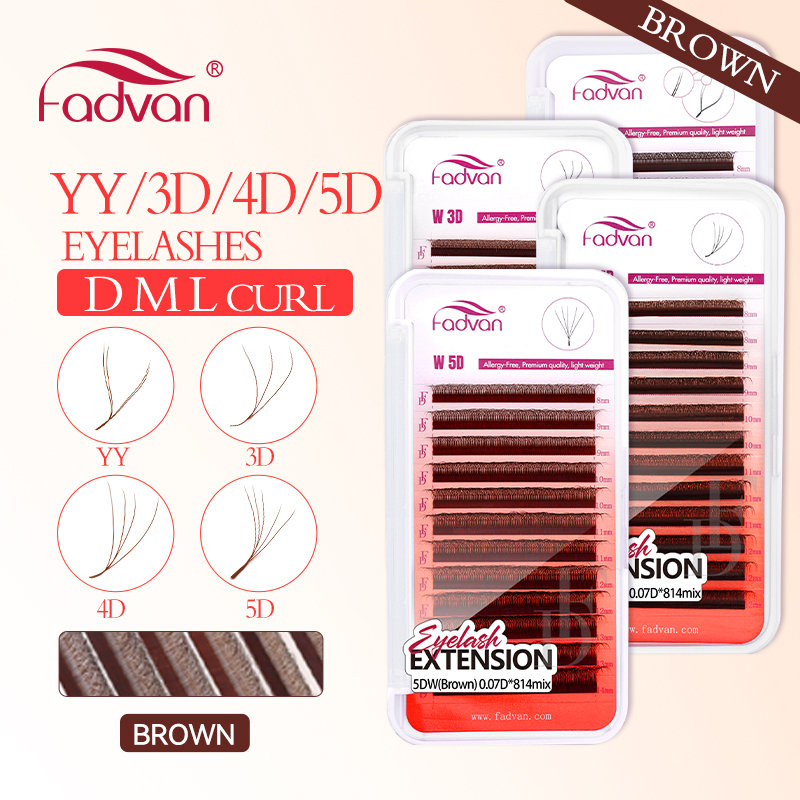 Eyelash Extension Yelix - FADVAN ブラウン 4D/3D/5D まつげ W シェイプまつげフェイクミンク