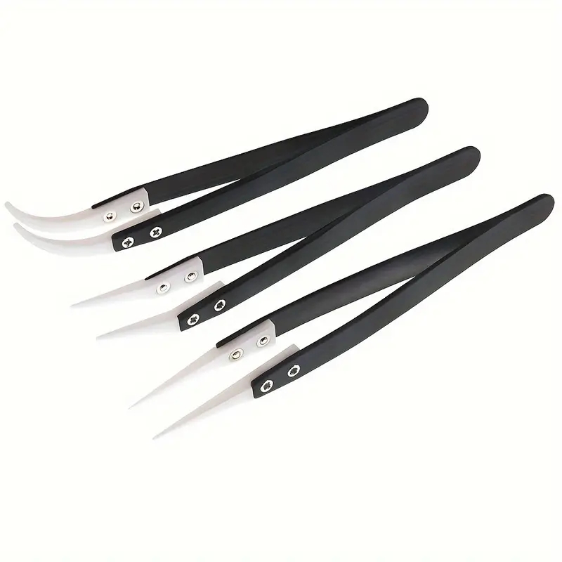 Isolation Tweezer Curved - セラミック製帯電防止ピンセット、工業用ステンレス製セラミックピンセット、ストレート/分離型カーブポイント、黒色ピンセット