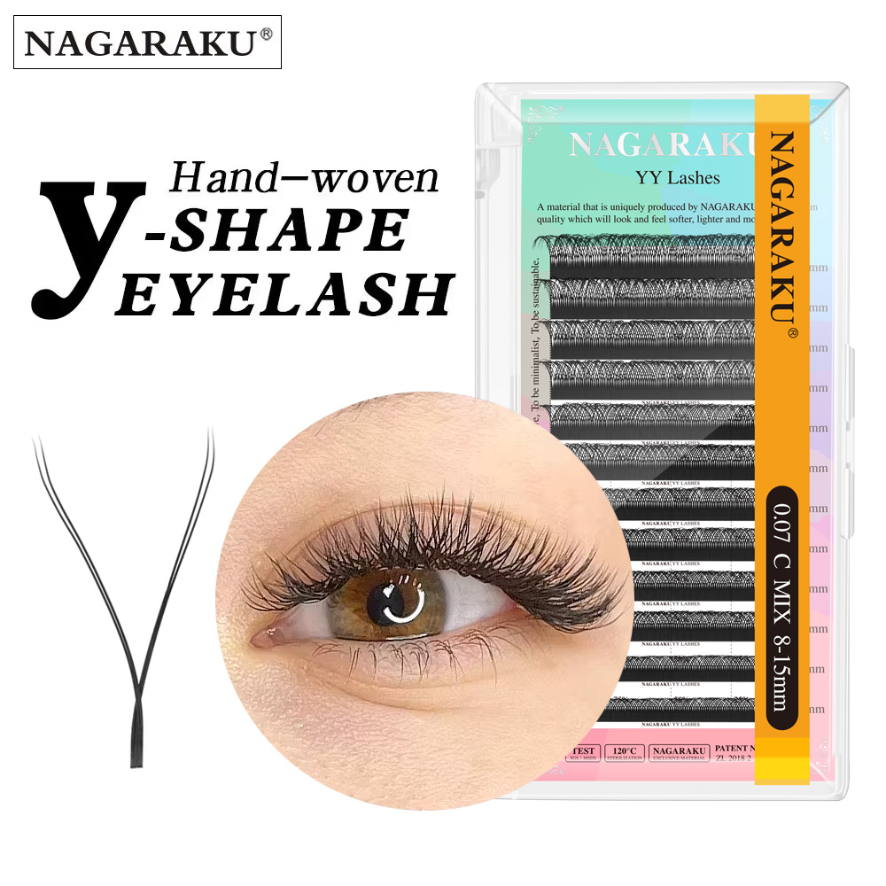 NAGARAKU YYシェイプ手編みプレミアムまつげエクステ - Eyelash Extension Yelix のレビューと価格