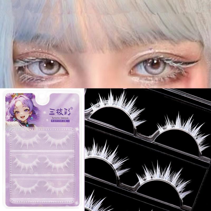 3ペア コスプレ用白いつけまつげ ナチュラルな見た目 長くて - Eyelash Extension Natural Look のレビューと価格