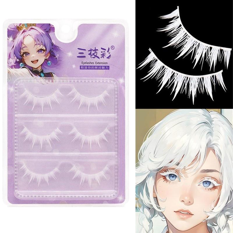 3ペア コスプレ用白いつけまつげ ナチュラルな見た目 長くて - Eyelash Extension Natural Look のレビューと価格