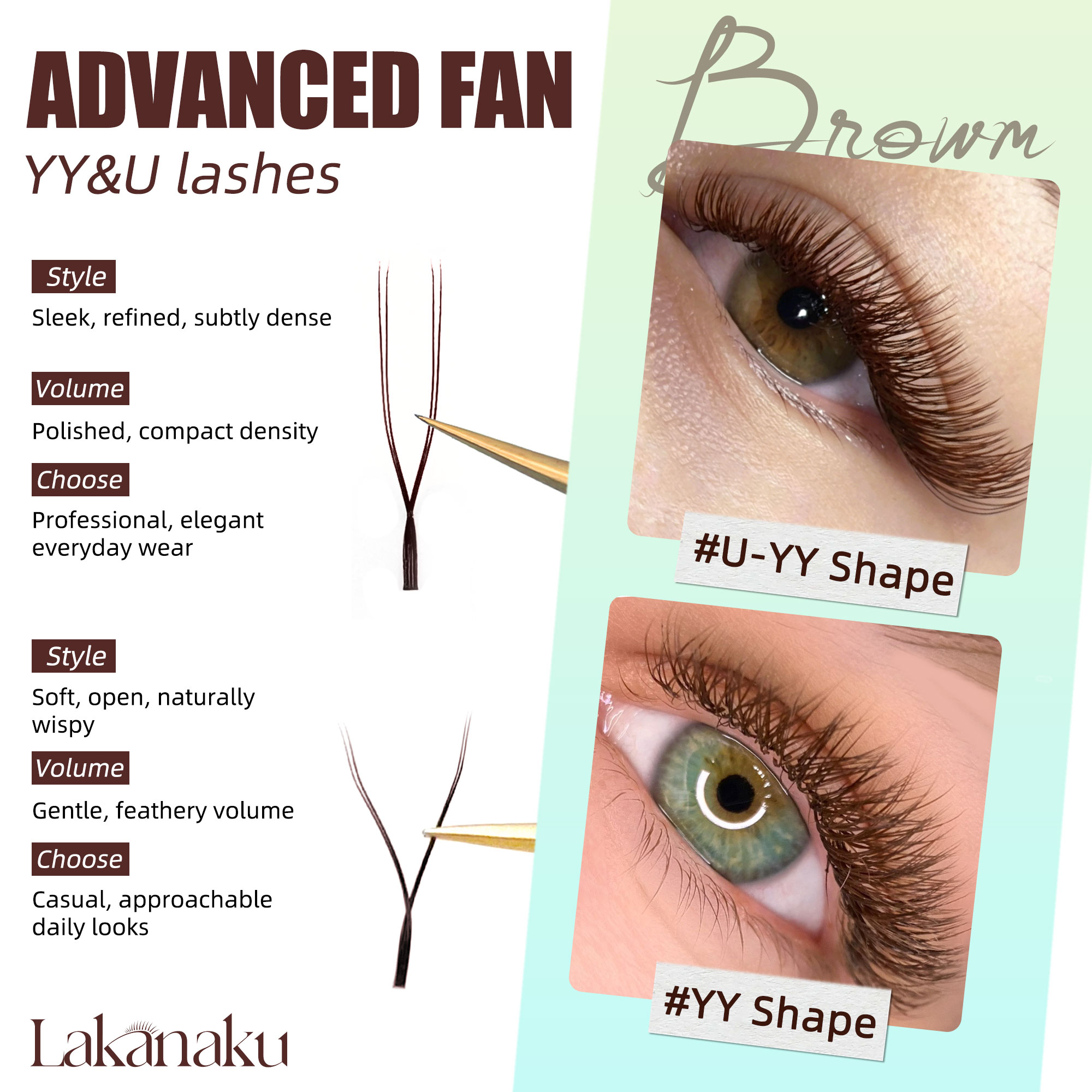 LAKANAKU ダークブラウン U字型 YYラッシュ ブラ - Eyelash Extension Yelix のレビューと価格